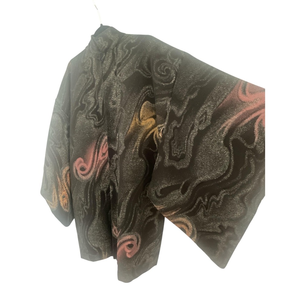 Vintage Silk Kimono Haori Unisex Small Black Gold Silver Excellent 60s Handmade